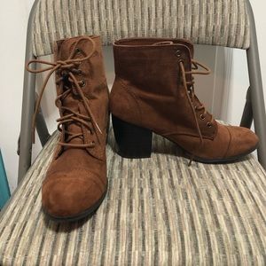 Charlotte Russe brown, heeled, laced booties.